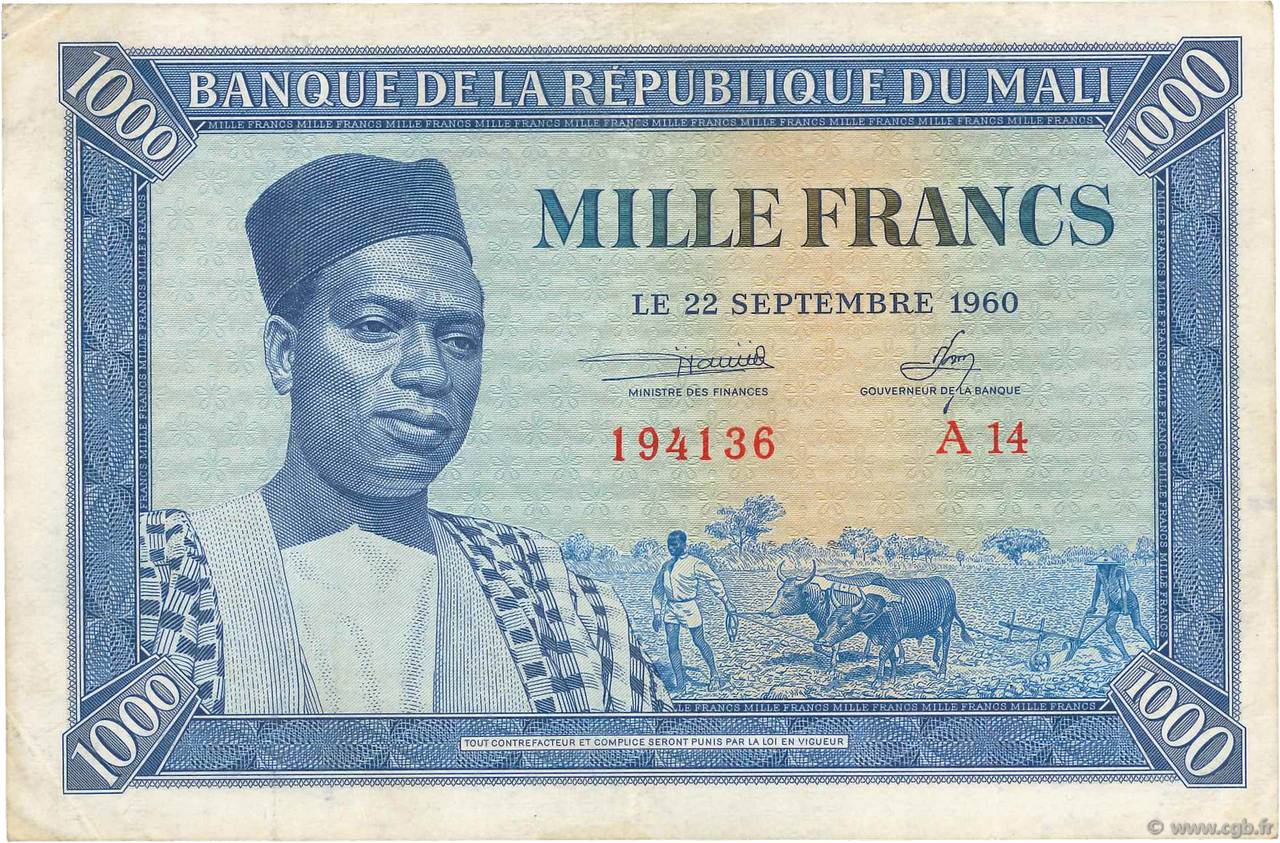 1000 Francs MALí  1960 P.04 MBC