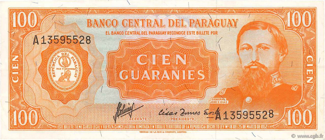 100 Guaranies PARAGUAY  1963 P.199b VF+