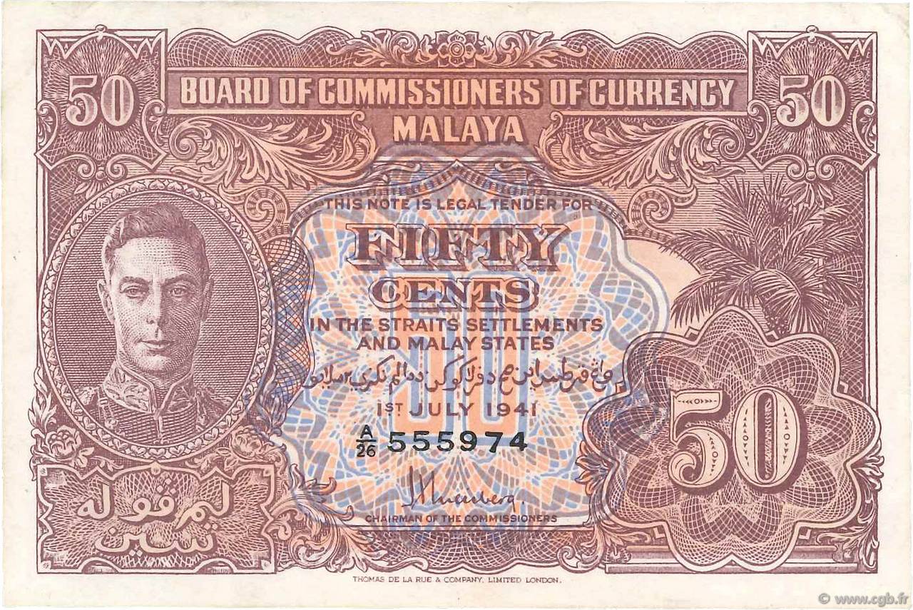 50 Cents MALAYA  1941 P.10b MBC+
