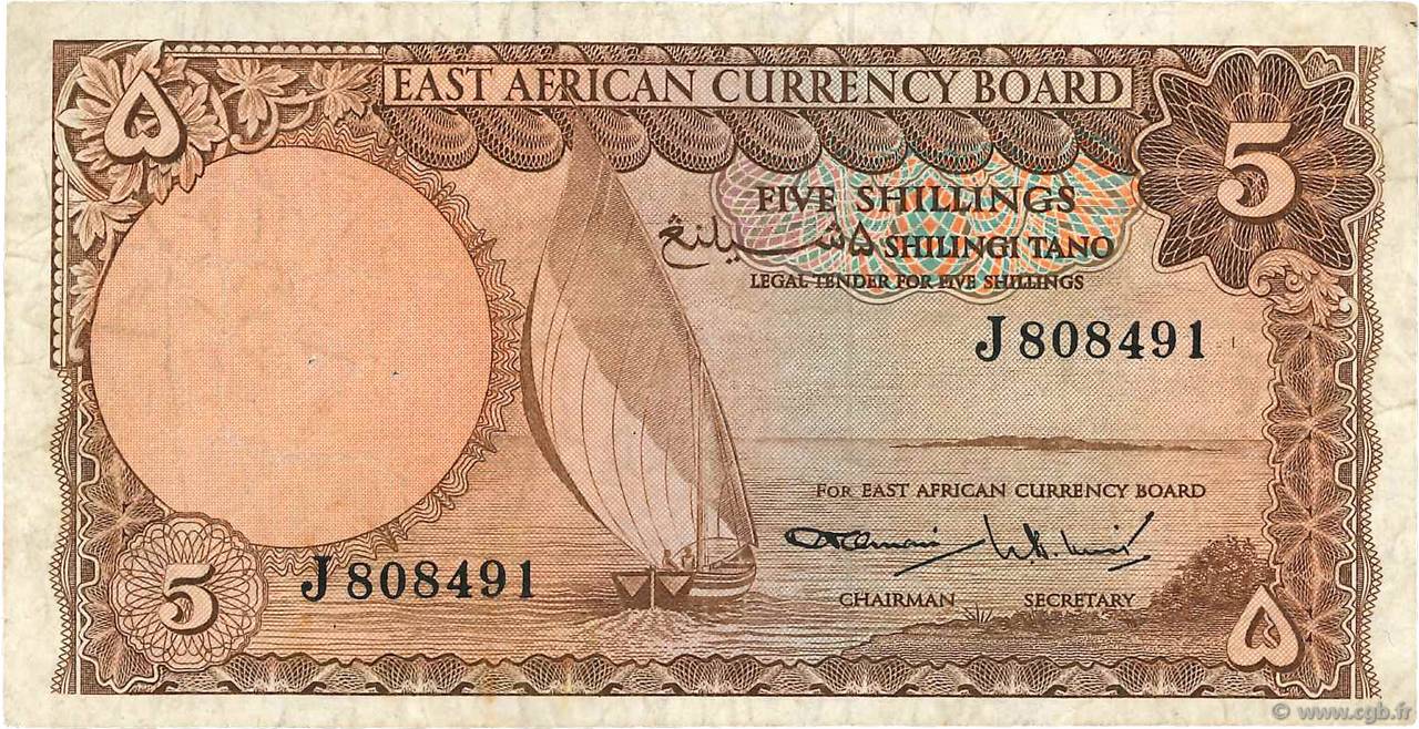5 Shillings EAST AFRICA (BRITISH)  1964 P.45 VF
