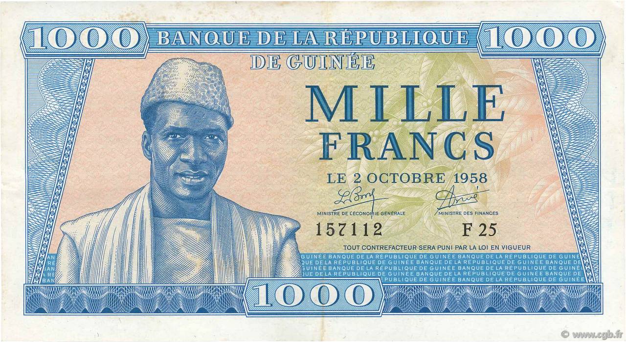 1000 Francs GUINEA  1958 P.09 EBC