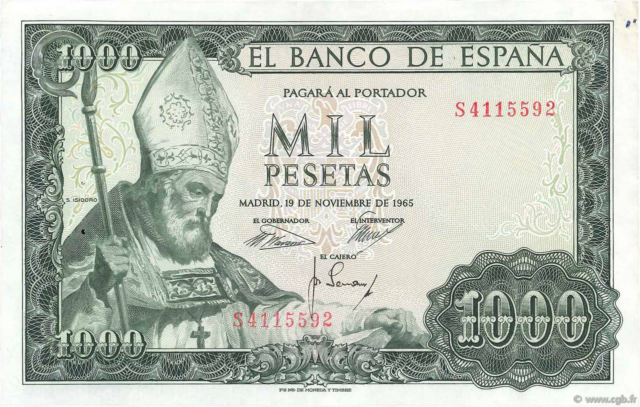1000 Pesetas SPAIN  1965 P.151 XF