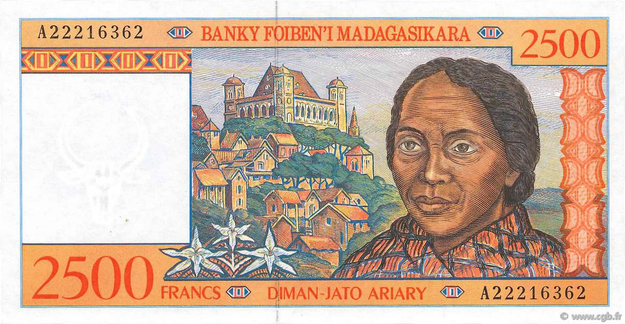 2500 Francs - 500 Ariary MADAGASCAR  1998 P.081 q.FDC