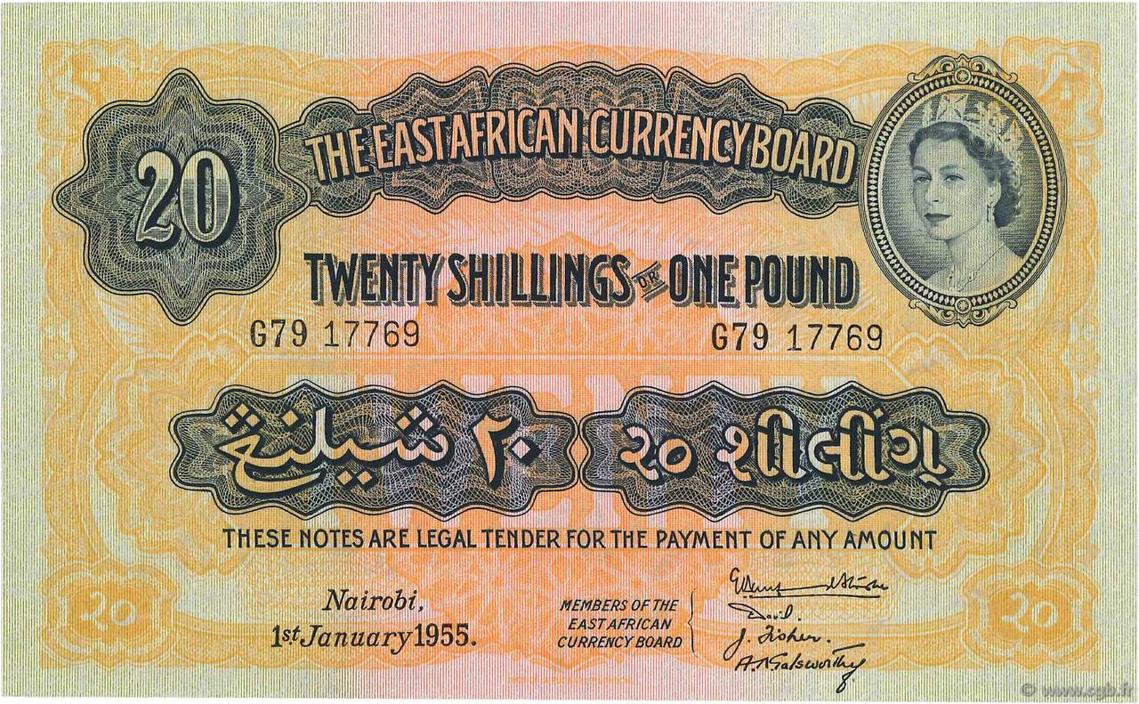 20 Shillings - 1 Pound BRITISCH-OSTAFRIKA  1955 P.35 fST+