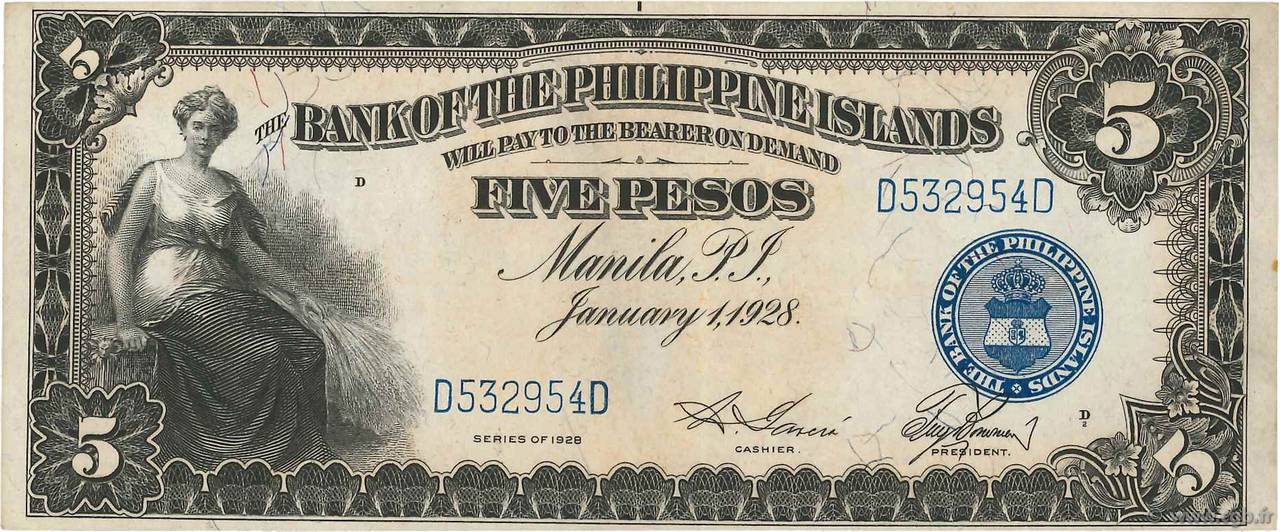 5 Pesos FILIPPINE  1928 P.016 SPL+