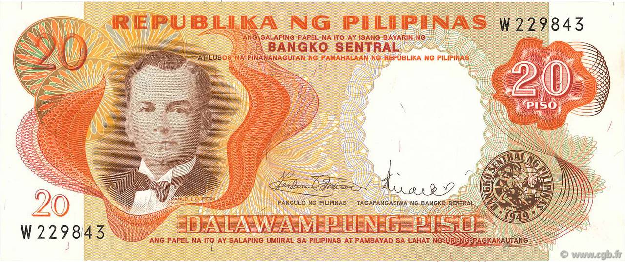20 Piso FILIPINAS  1969 P.145b FDC