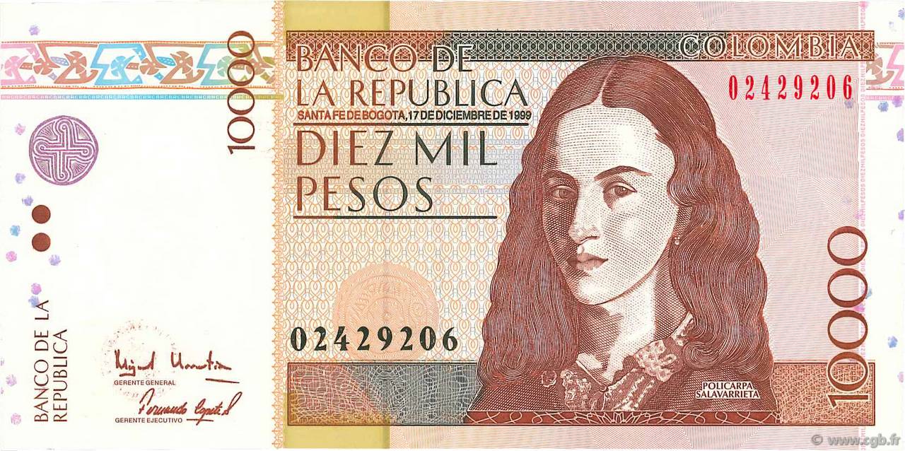 10000 Pesos KOLUMBIEN  1999 P.443 ST