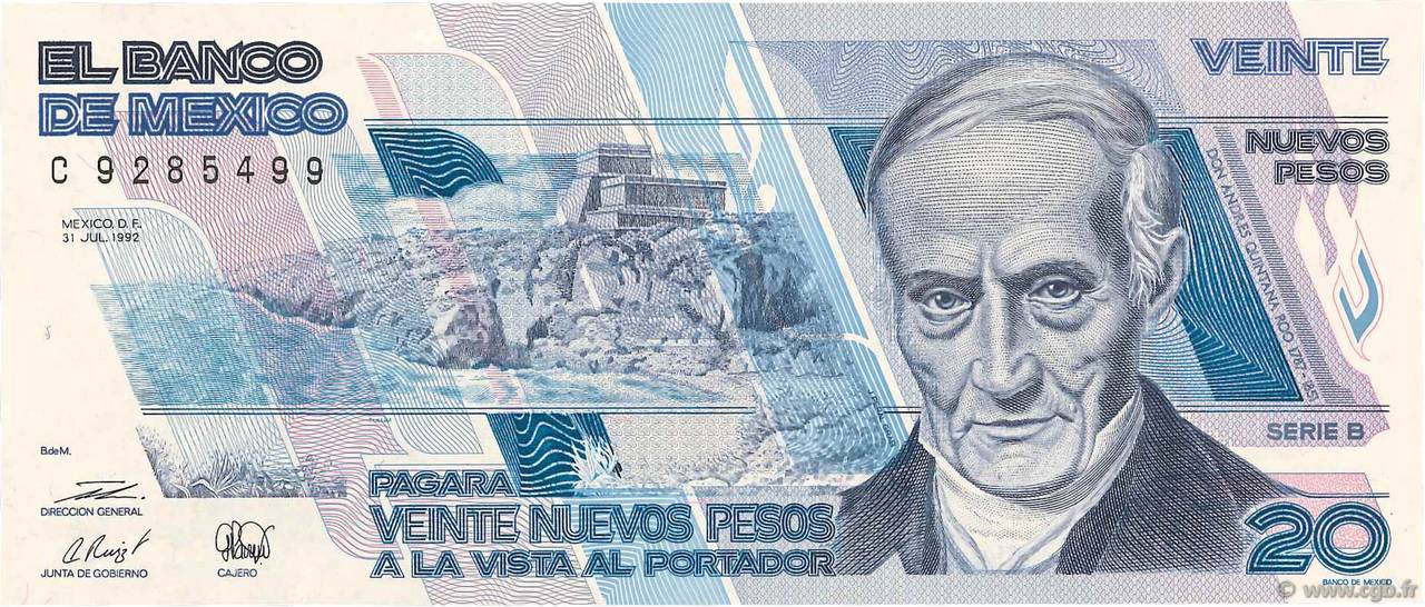 20 Nuevos Pesos MEXICO  1992 P.096 UNC