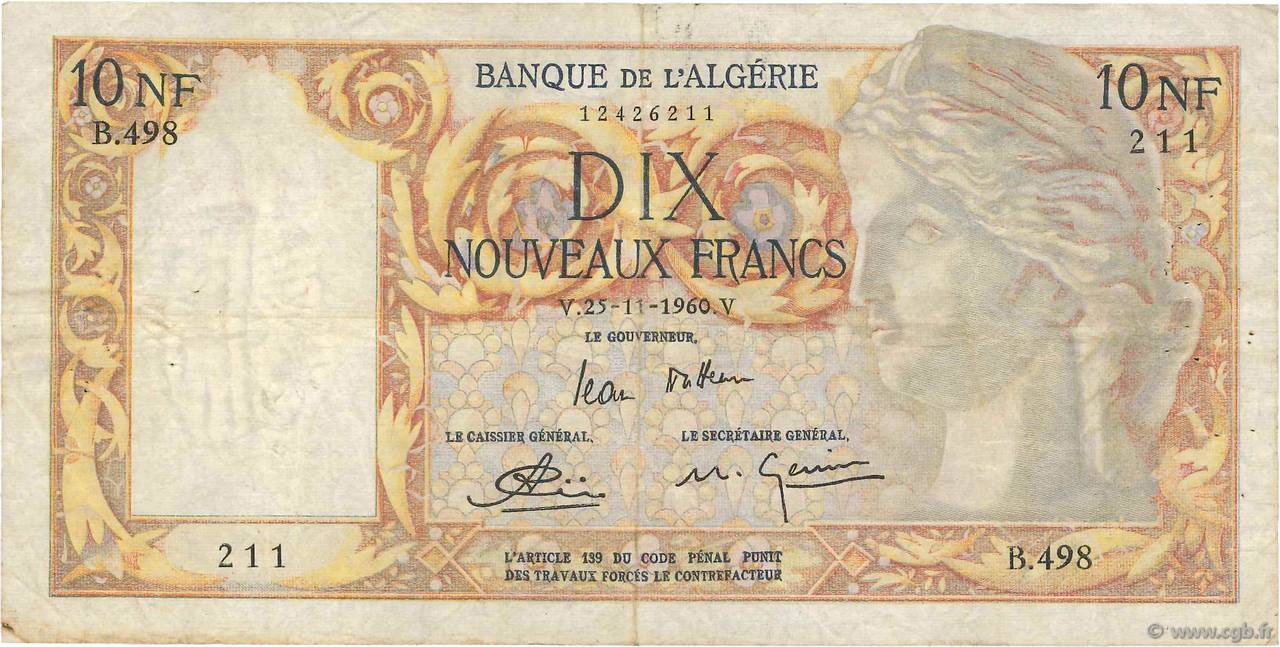 10 Nouveaux Francs ALGERIA  1960 P.119a F