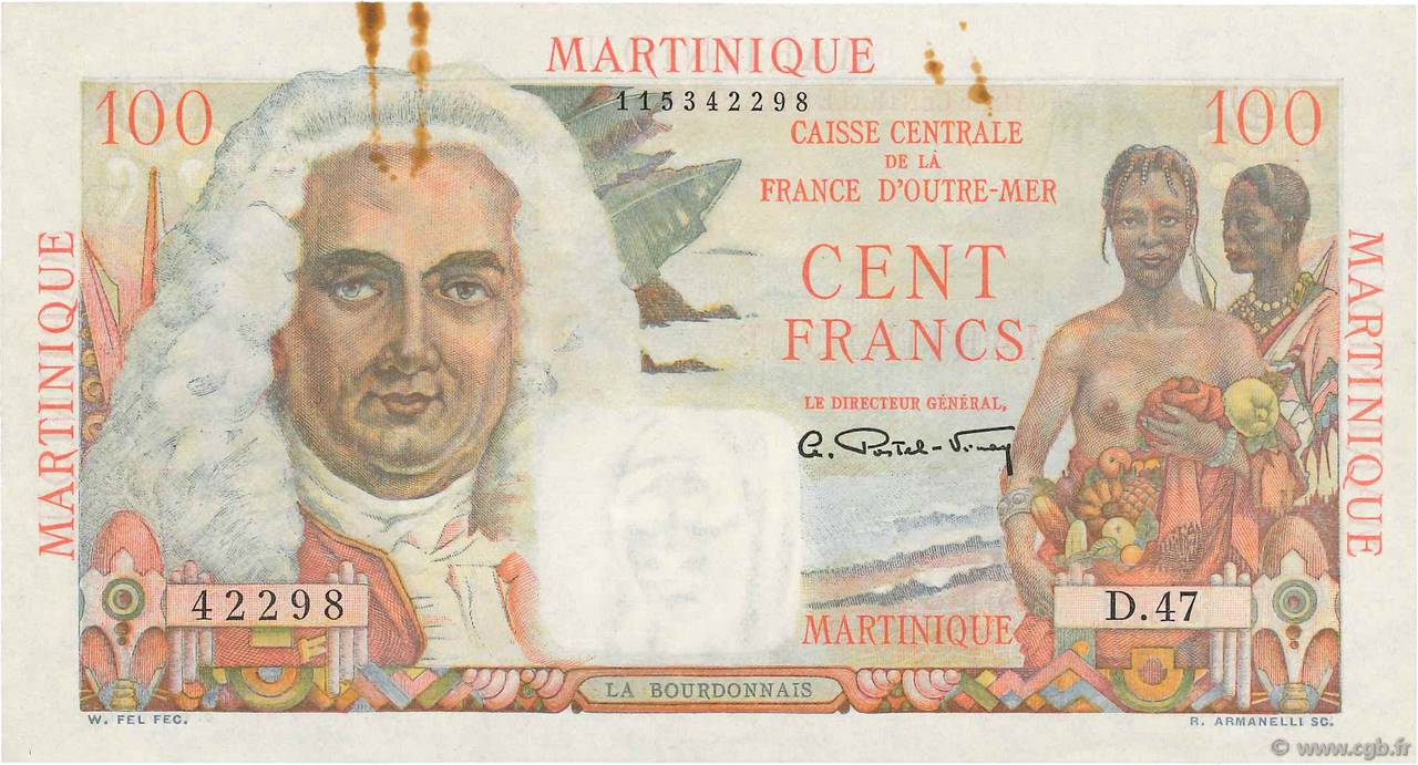 100 Francs La Bourdonnais MARTINIQUE  1946 P.31a EBC+