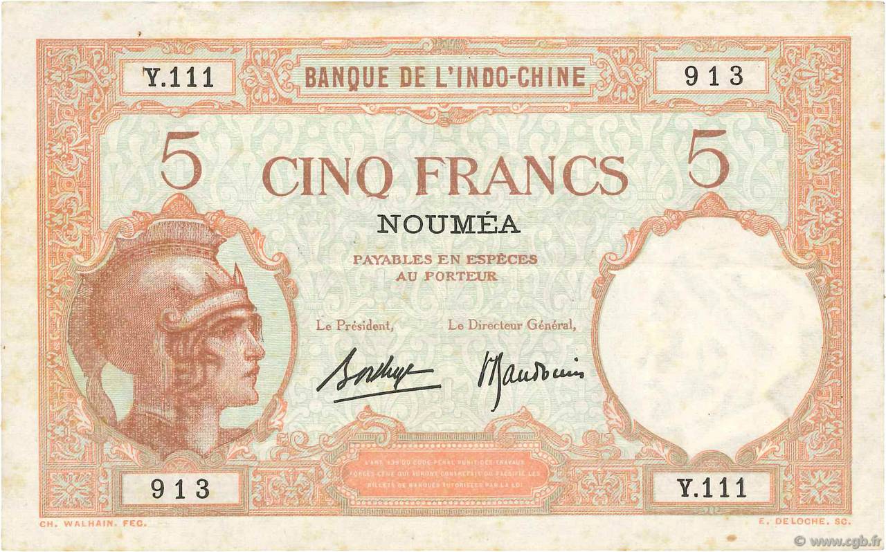5 Francs NOUVELLE CALÉDONIE  1940 P.36b MBC