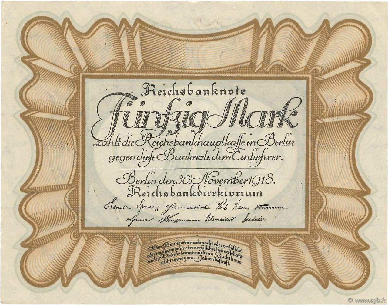 50 Mark DEUTSCHLAND  1918 P.065 fST
