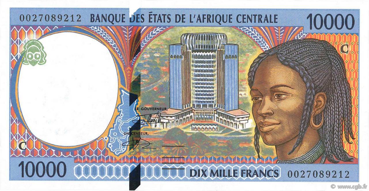 10000 Francs STATI DI L  AFRICA CENTRALE  2000 P.105Cf FDC