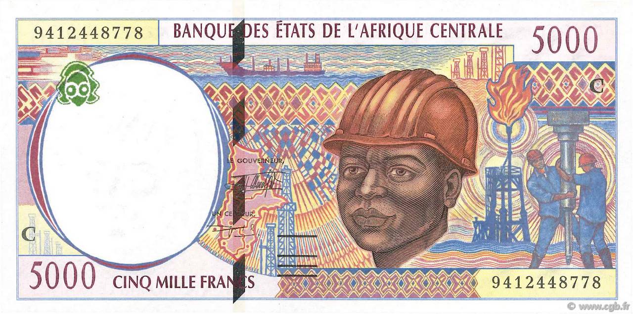 5000 Francs STATI DI L  AFRICA CENTRALE  1994 P.104Ca FDC