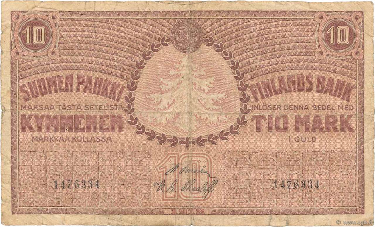 10 Markkaa FINLANDIA  1909 P.010a q.MB
