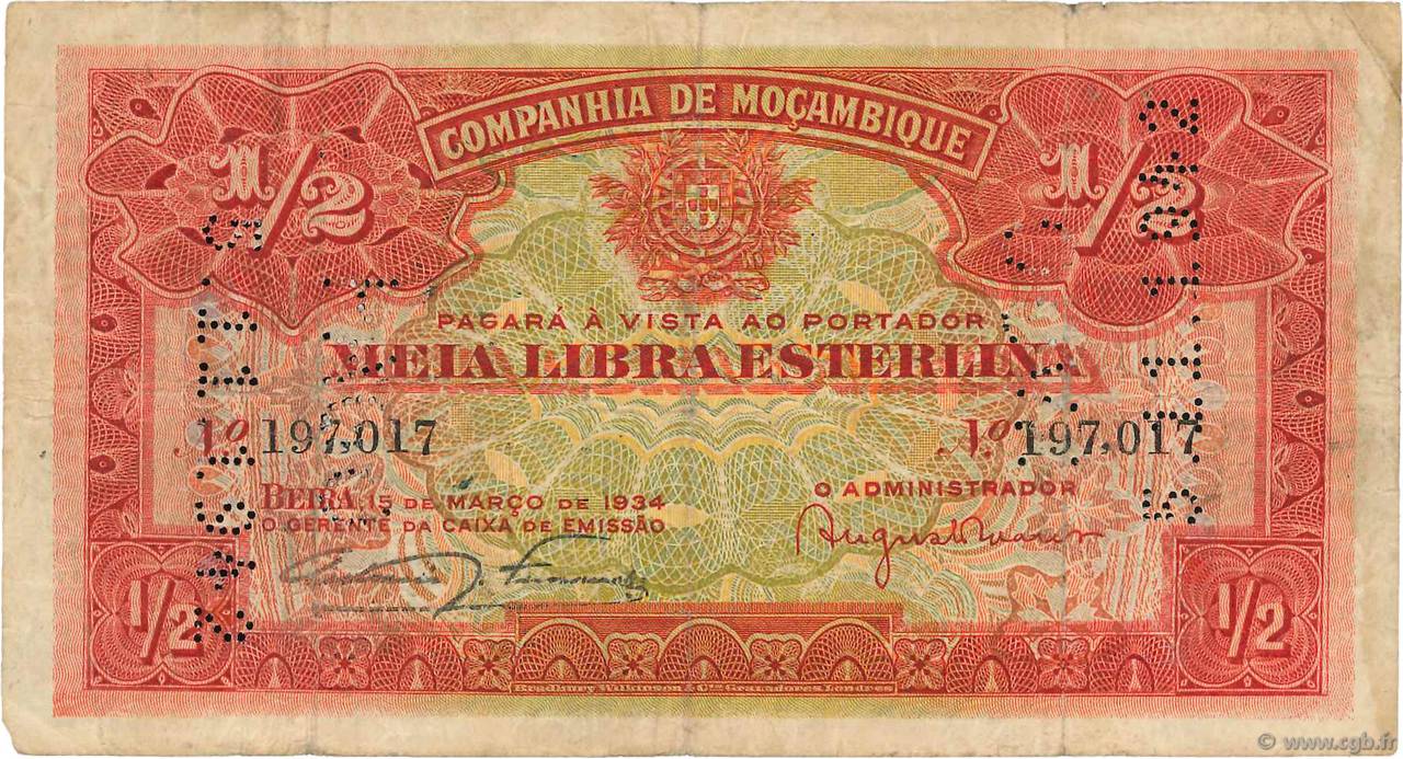 1/2 Libra MOZAMBIQUE Beira 1934 P.R30a TB