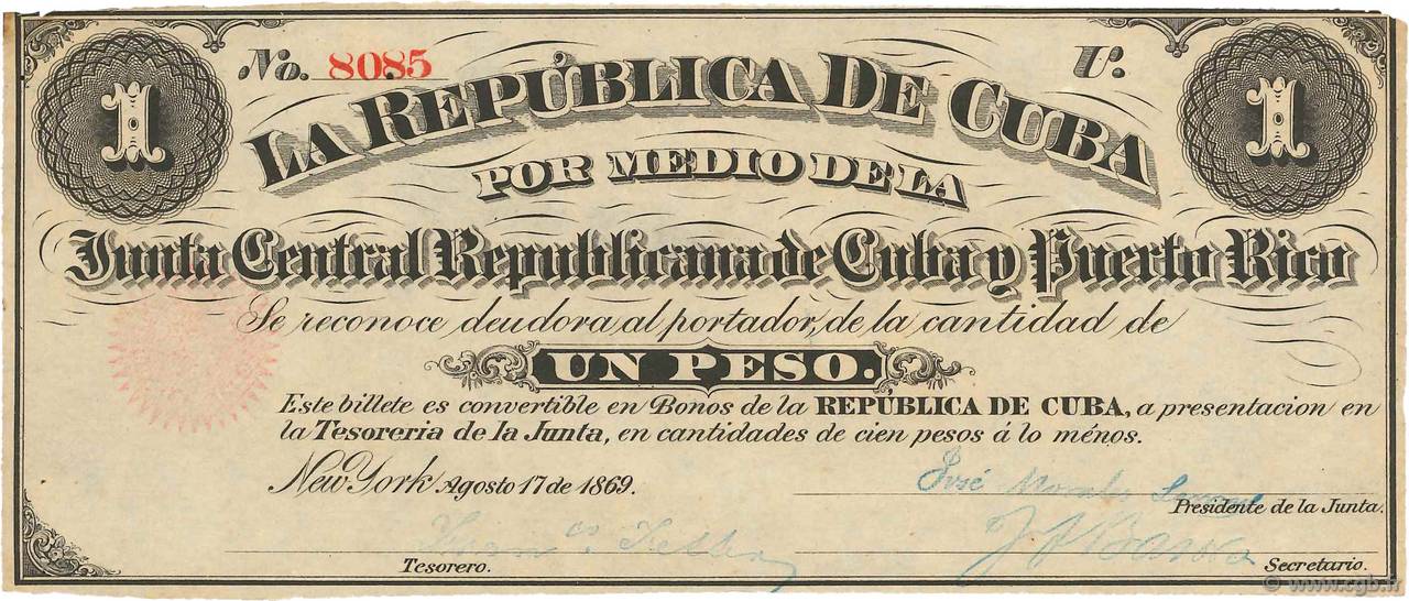 1 Peso CUBA  1869 P.061 XF+
