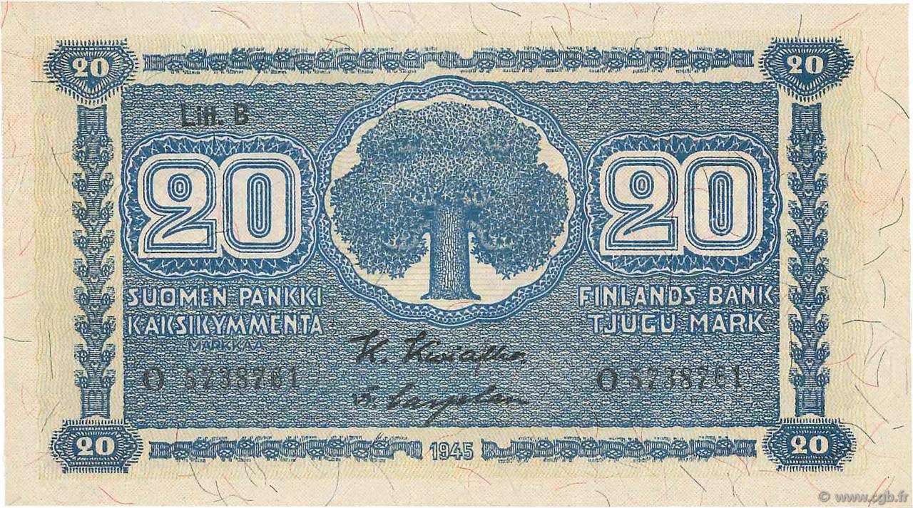 20 Markkaa FINLANDIA  1945 P.086 FDC