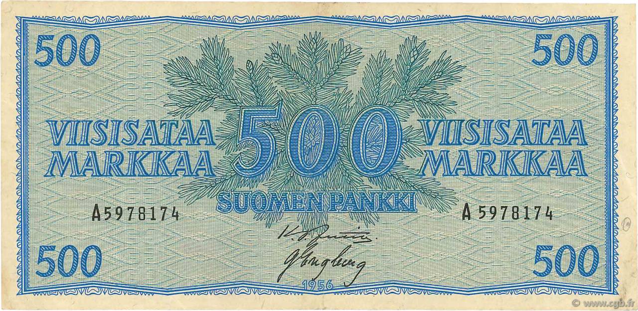500 Markkaa FINLANDIA  1955 P.096a q.SPL