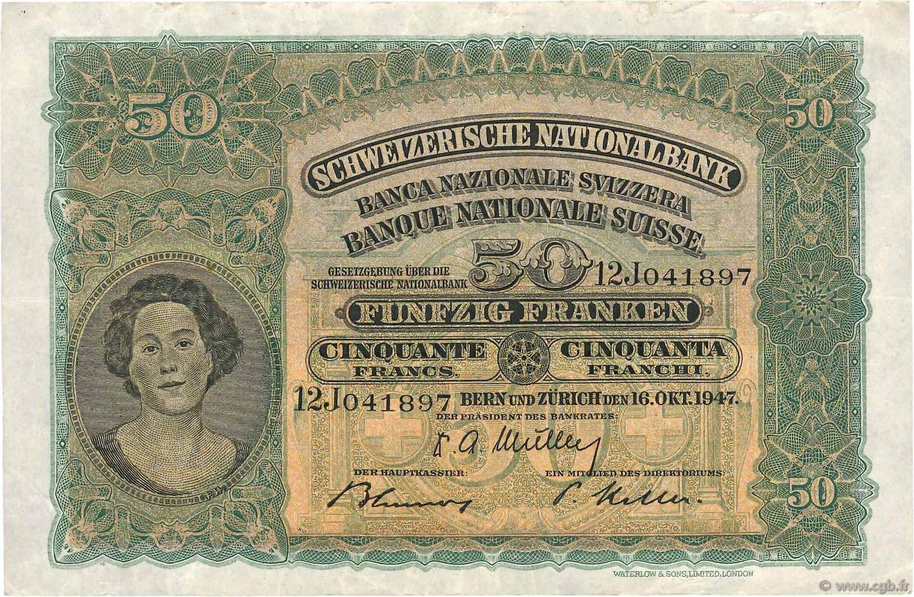 50 Francs SUISSE  1947 P.34o MBC