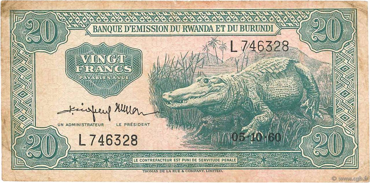 20 Francs RWANDA BURUNDI  1960 P.03 TB