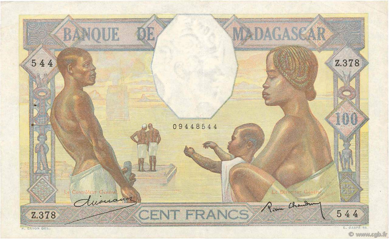 100 Francs MADAGASCAR  1937 P.040 TTB+