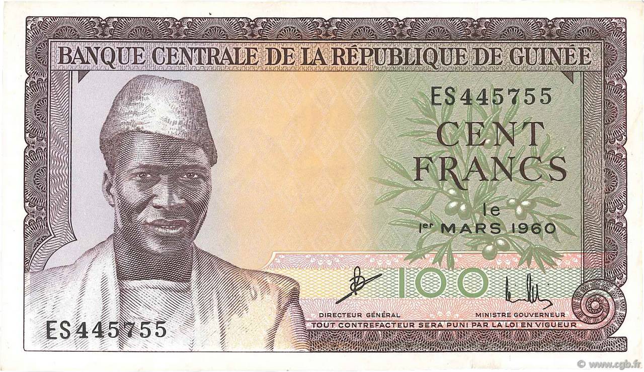 100 Francs GUINEA  1960 P.13a SPL+