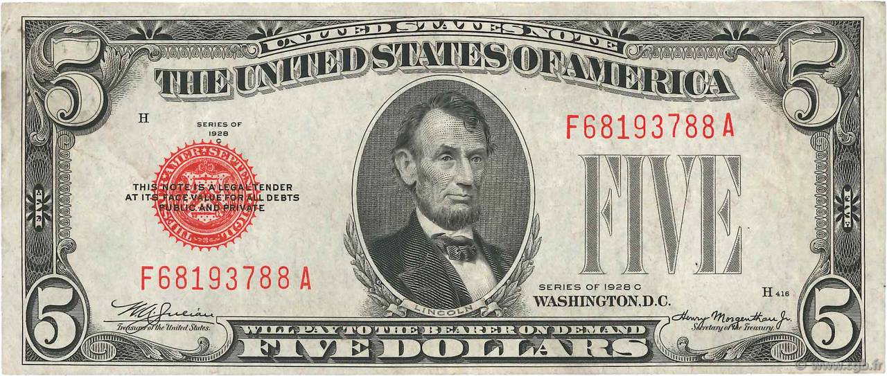 5 Dollars ÉTATS-UNIS D AMÉRIQUE  1928 P.379c TTB