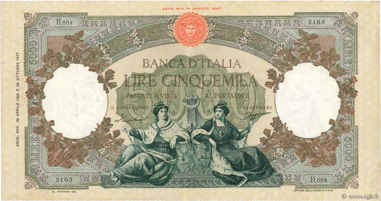 5000 Lire ITALIA  1956 P.085c MBC+