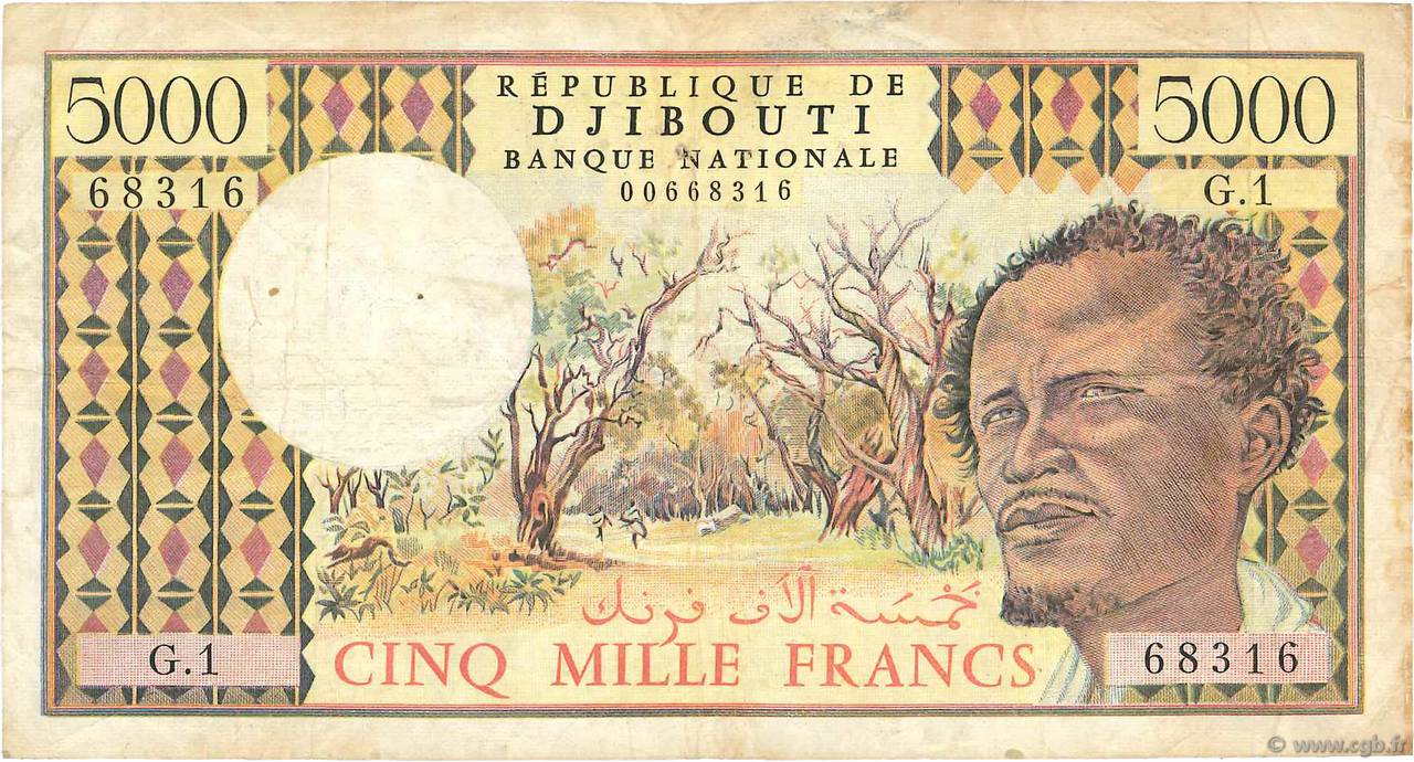 5000 Francs DJIBUTI  1979 P.38a MB