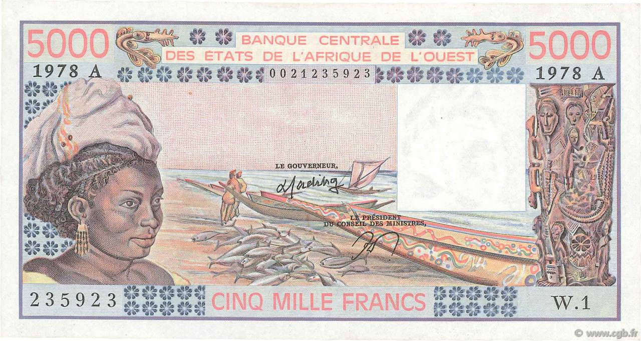5000 Francs WEST AFRIKANISCHE STAATEN  1978 P.108Ab ST
