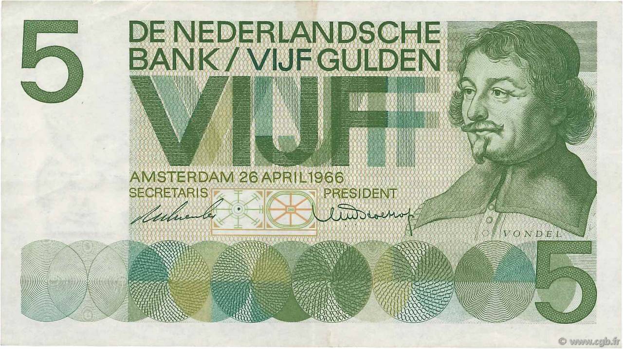 5 Gulden NIEDERLANDE  1966 P.090a SS