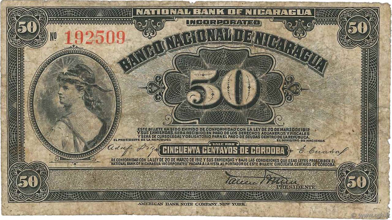 50 Centavos NIKARAGUA  1912 P.054a fS