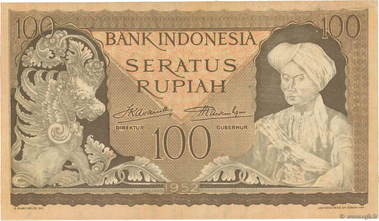 100 Rupiah INDONÉSIE  1952 P.046 pr.NEUF