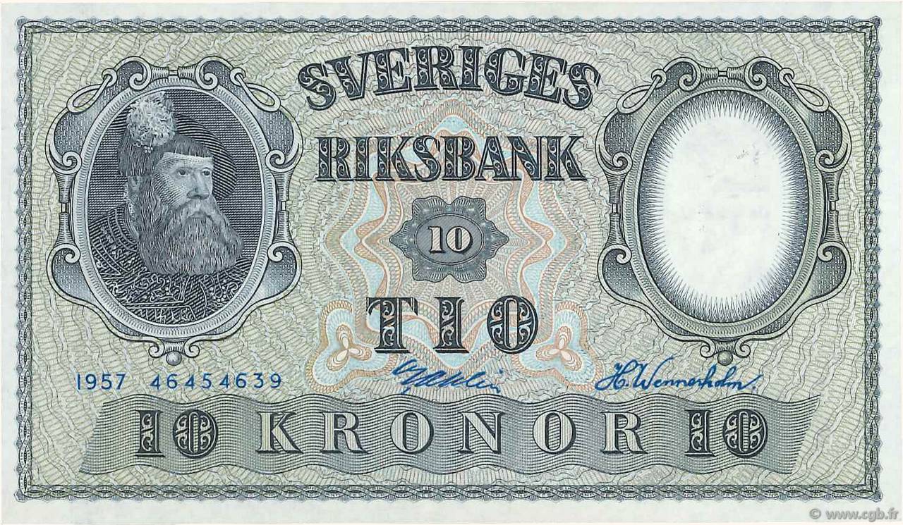 10 Kronor SWEDEN  1957 P.43e UNC