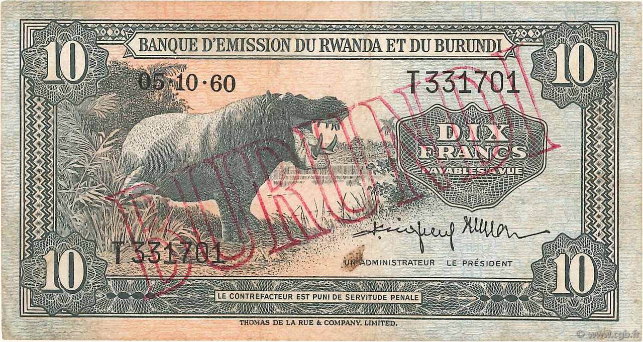 10 Francs BURUNDI  1960 P.02 MB