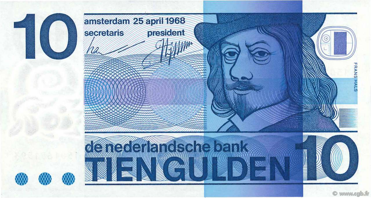 10 Gulden NETHERLANDS  1968 P.091b UNC