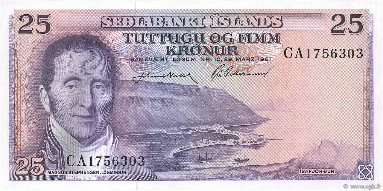 25 Kronur ICELAND  1961 P.43 UNC