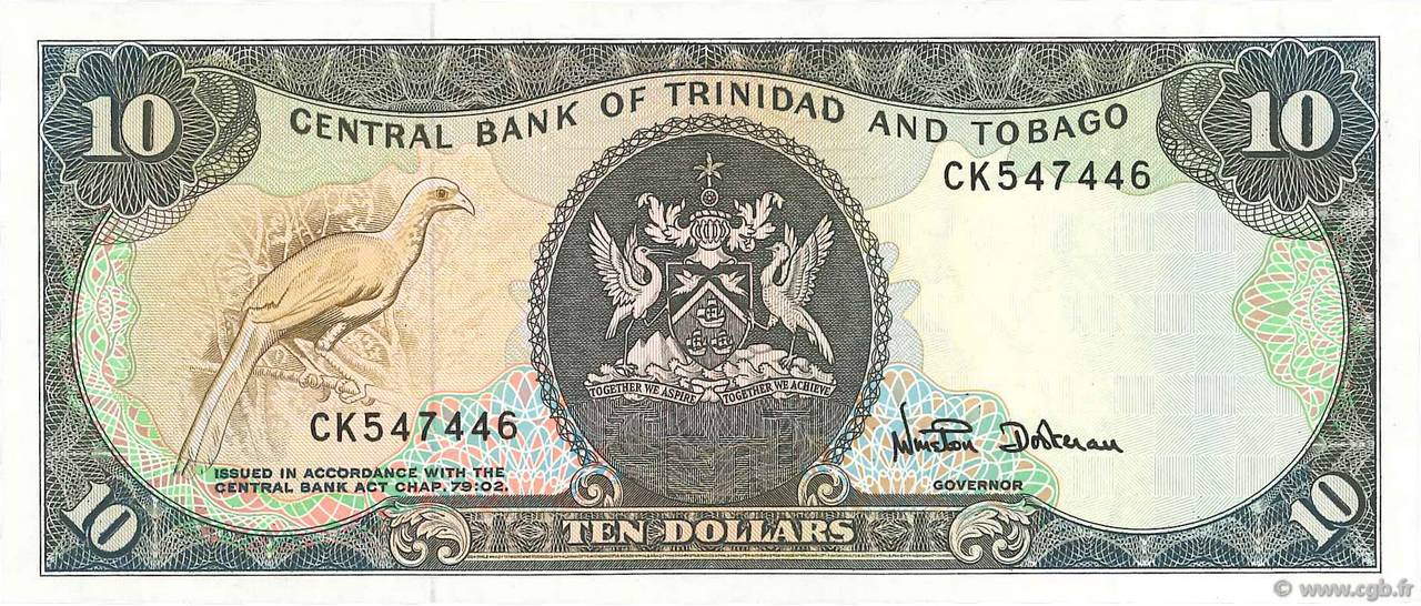 10 Dollars TRINIDAD and TOBAGO  1985 P.38d UNC-