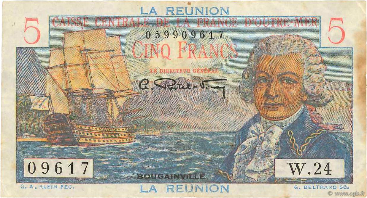 5 Francs Bougainville REUNION ISLAND  1946 P.41a F
