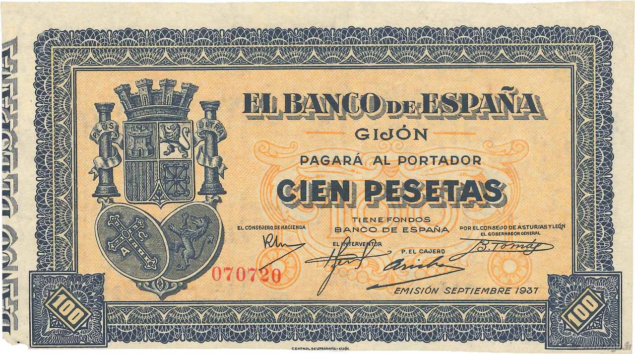 100 Pesetas ESPAGNE Gijon 1937 PS.580 SUP