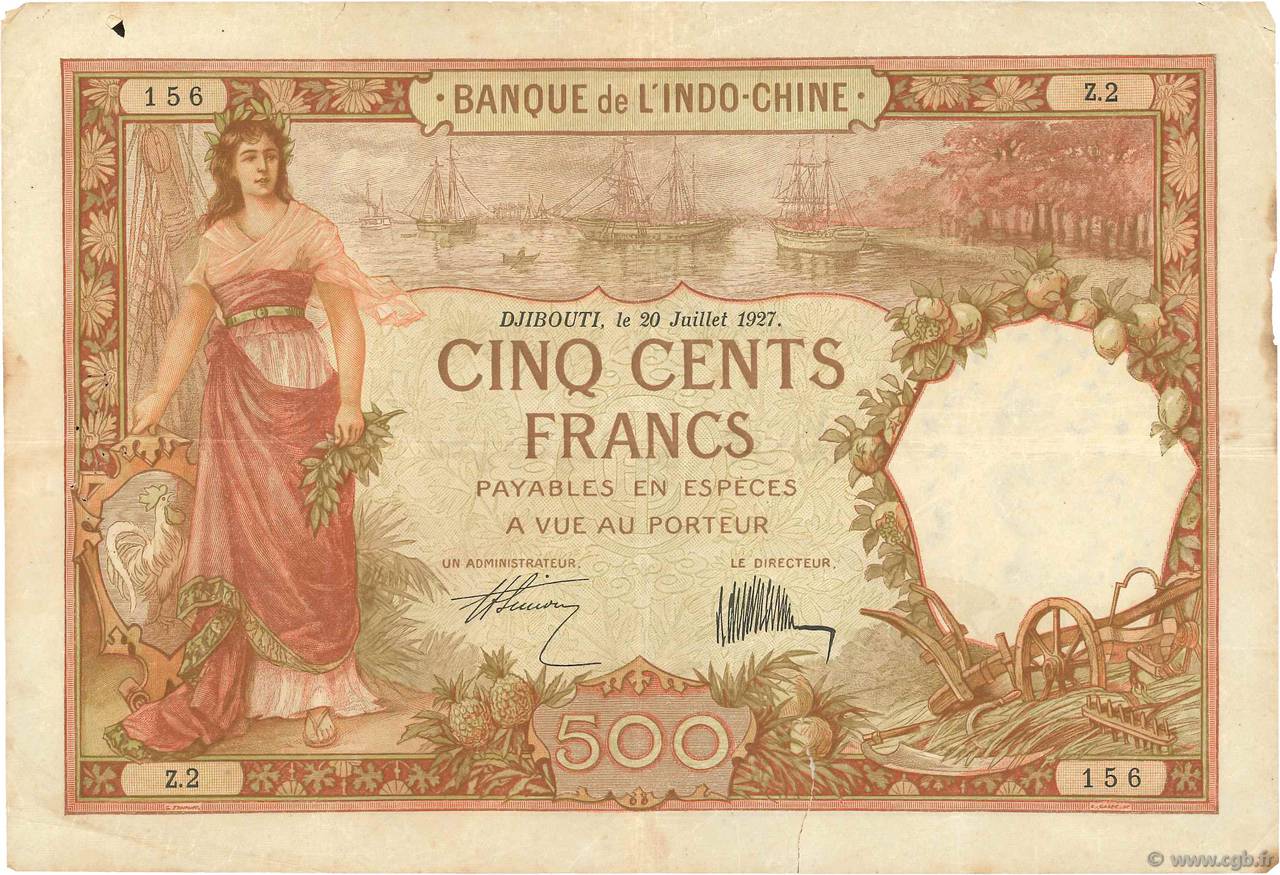 500 Francs DSCHIBUTI   1927 P.09a S