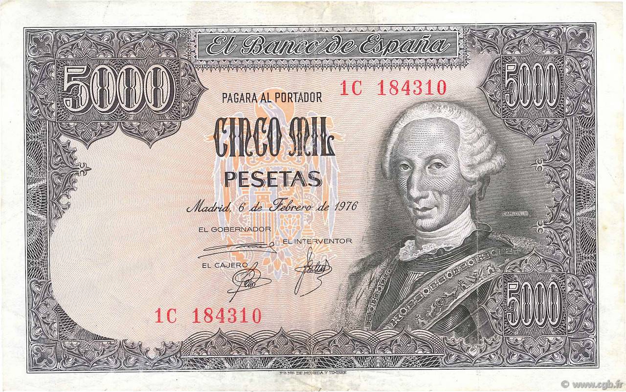 5000 Pesetas SPANIEN  1976 P.155 SS