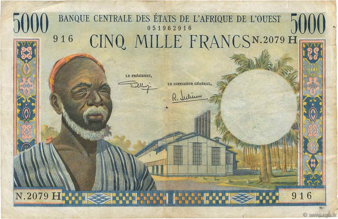 5000 Francs WEST AFRICAN STATES  1977 P.604Hk F