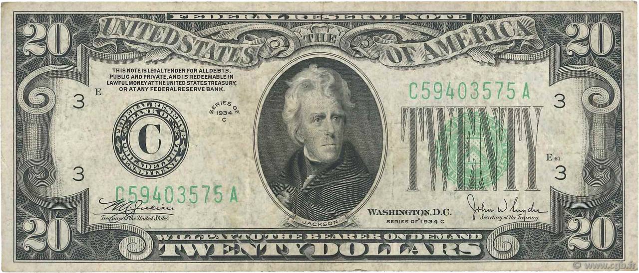 20 Dollars VEREINIGTE STAATEN VON AMERIKA Philadelphie 1934 P.431Dc S