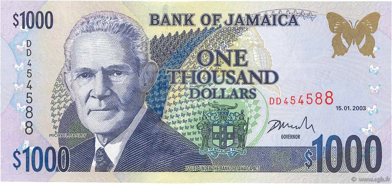 Jamaica 1000 Dollars 2014 P-86 Unc