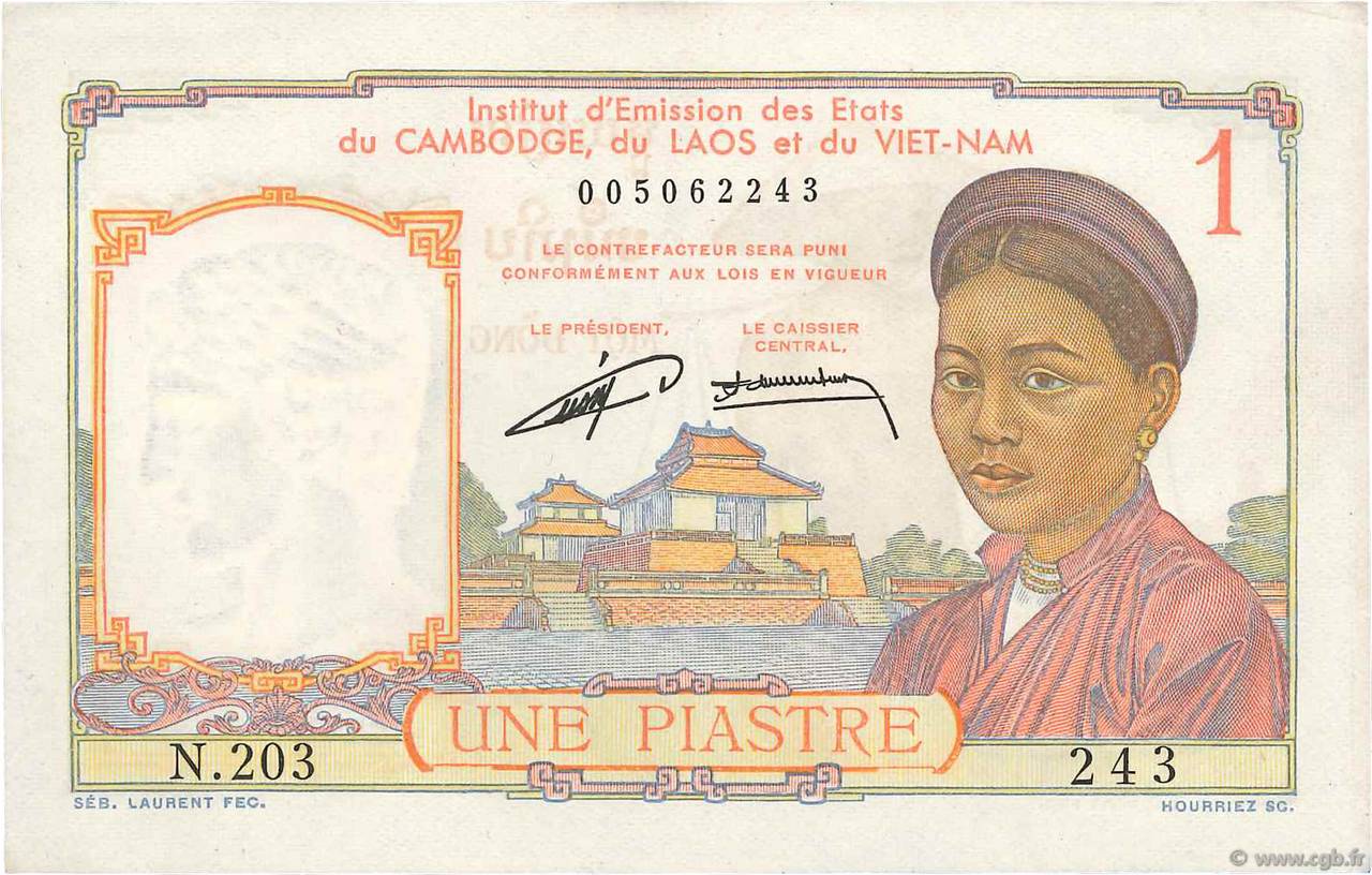 1 Piastre INDOCHINE FRANÇAISE  1953 P.092 SUP