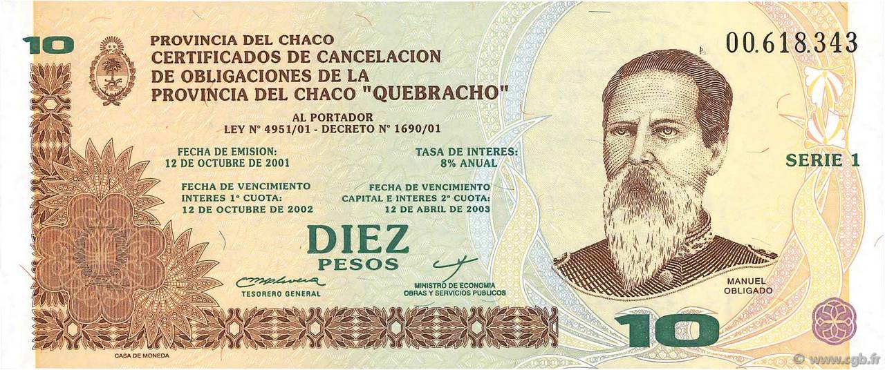 10 Pesos ARGENTINE  2001 PS.New NEUF