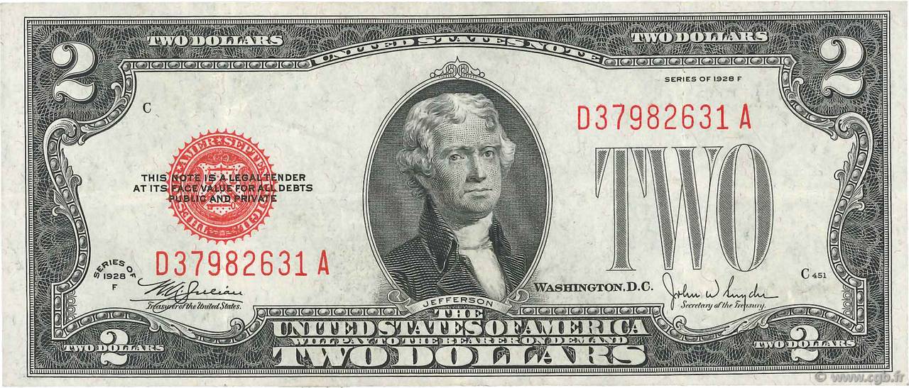 2 Dollars ÉTATS-UNIS D AMÉRIQUE  1928 P.378f TTB+