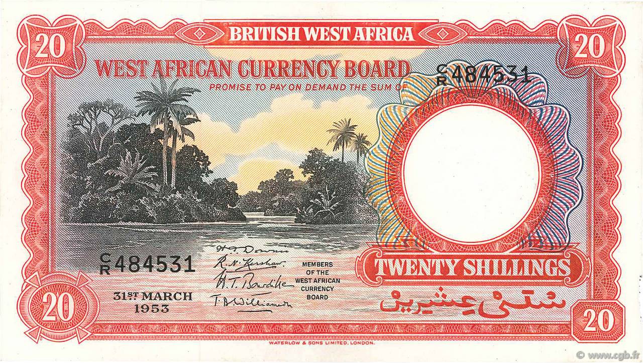 20 Shillings AFRIQUE OCCIDENTALE BRITANNIQUE  1953 P.10a SPL